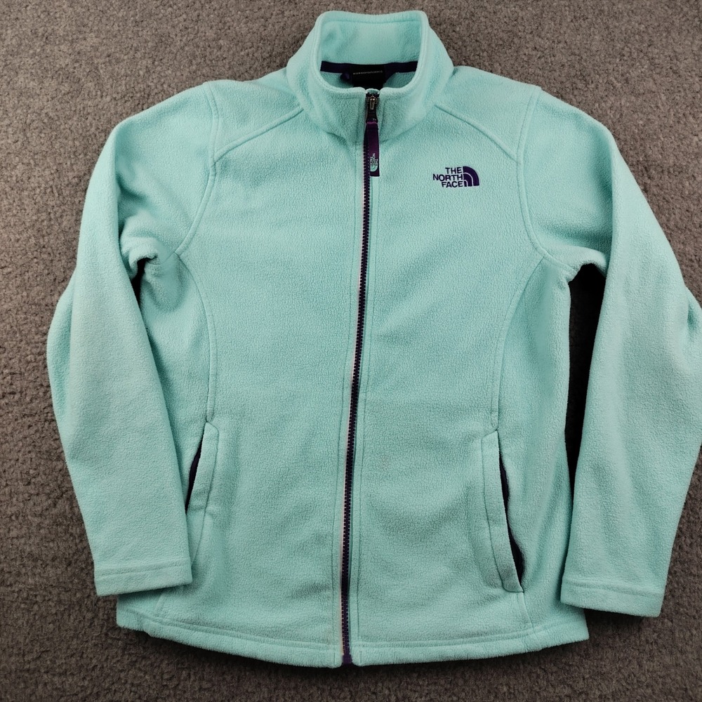 The North Face Jacket Girls Large 14/16 Fleece Aqua Blue Full Zip Mock Neck